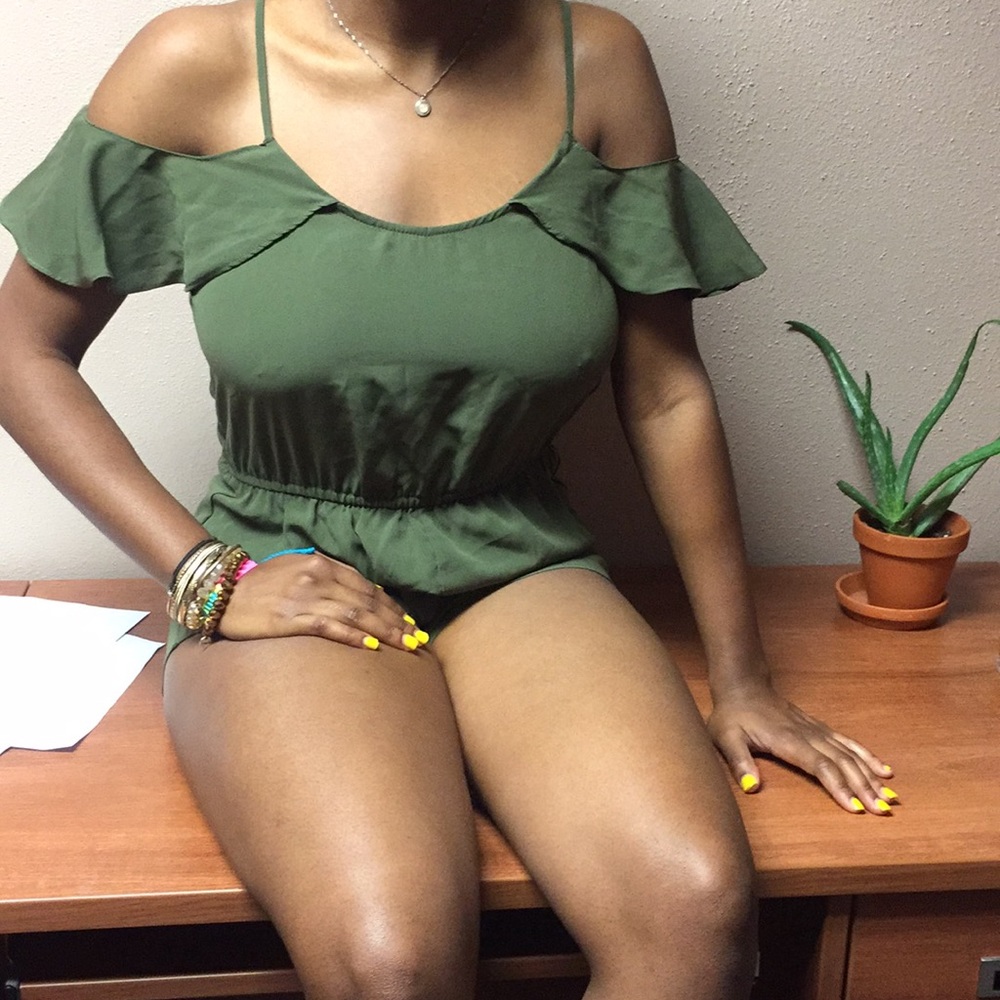 Olive/navy green chiffon short jumpsuit